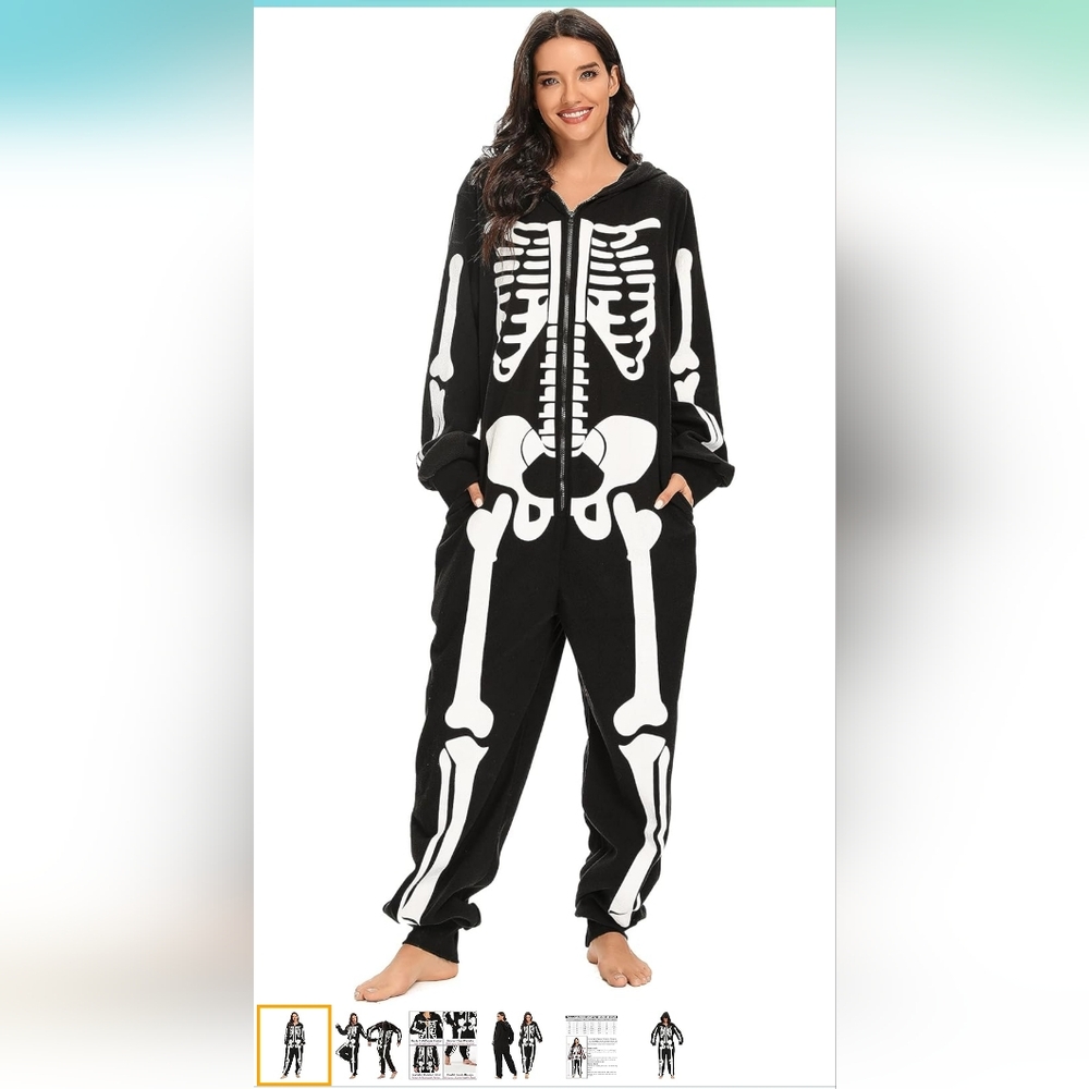 Adult Halloween Skeleton Costume Unisex Skeleton Plush Pajamas Onesie Cozy One